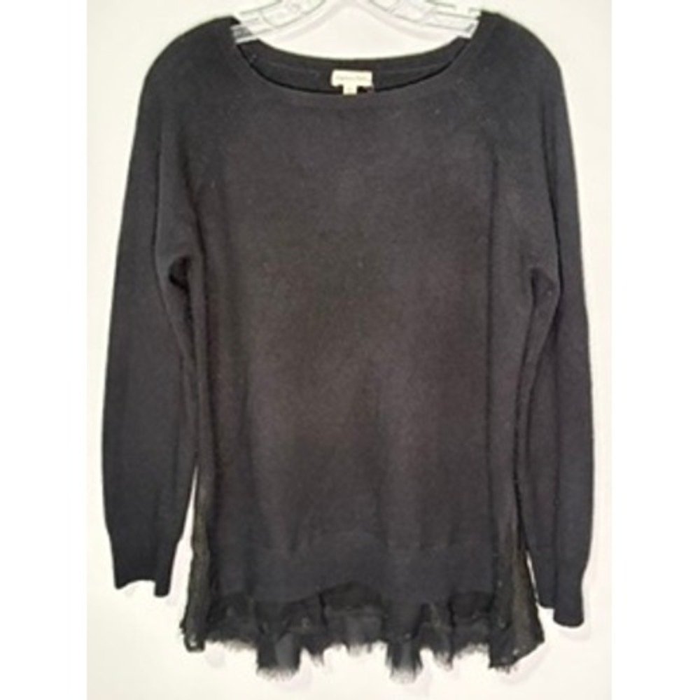 Garnet Hill 100% Cashmere Sweater w/ Lace Hem Detail
